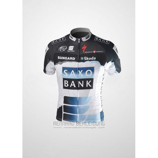 2010 Fahrradbekleidung Saxo Bank Shwarz und Wei Trikot Kurzarm und Tragerhose